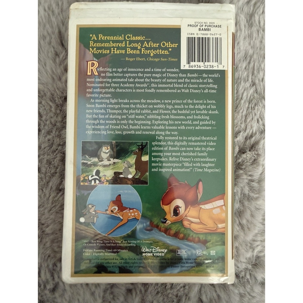 Bambi: 55th Anniversary Walt Disney's Masterpiece (VHS, Limited Edition) Family - Picture 4 of 4